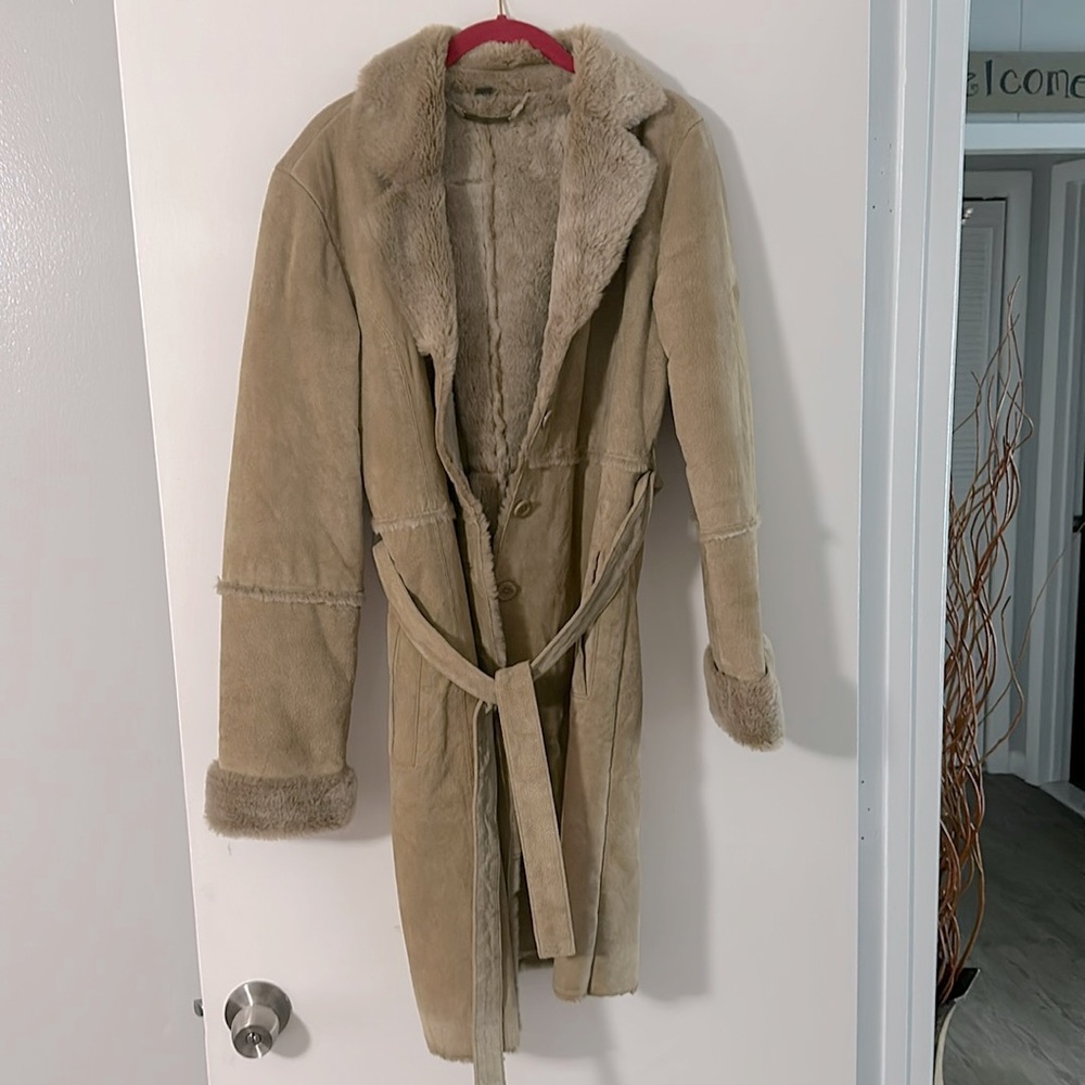 Brandon Thomas genuine 100% leather (suede) knee length coat